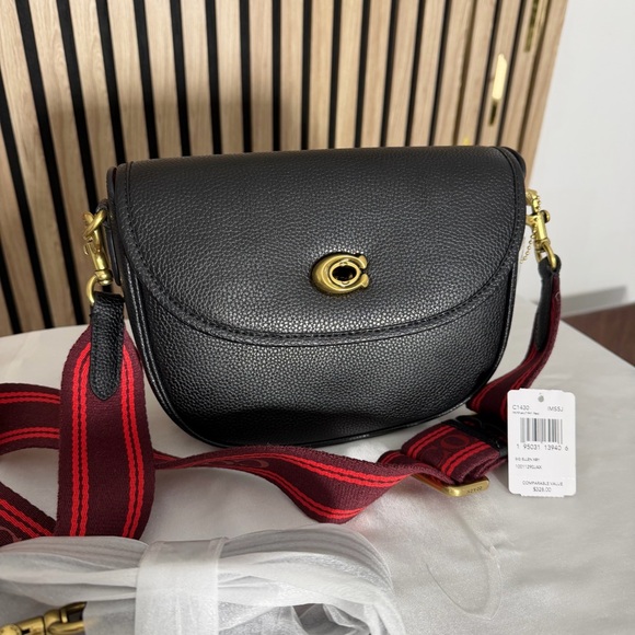 Coach Handbags - ❤️ COACH 🌺 willow saddle bag Black Pebbled Leather Crossbody Red and black Strap